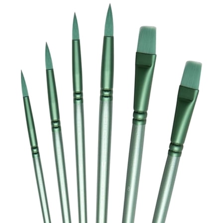 Januofit Acrylic Paint Brush Set, 6 pcs Watercolor Brushes, Painting Brush Nylon Hair Brushes for All Purpose Oil Watercolor Painting Beginner Kits (6, Green)