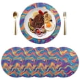 thumbnail image 4 of Round Grid Placemat ,One Sizex6, Round Placemat, PVC Plate Mat，15.4 Inch Non-Slip and Heat Resistant, Table Placemat, Dining Room Placemat Colored Waves, 4 of 7