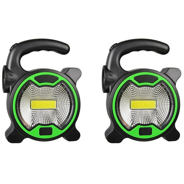 2X Lámpara de Trabajo Portátil Linterna LED Proyector de Emergencia Una Prueba de Agua Reflector Recargable para Senderismo Al Aire Libre Camping, Verde