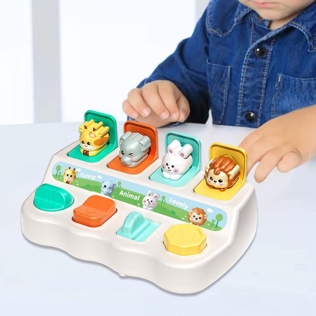 Juguete de causa y efecto animal, caja de interruptores, habilidades cognitivas, amigos interactivos, juguete para bebé, juego de escondite para niños