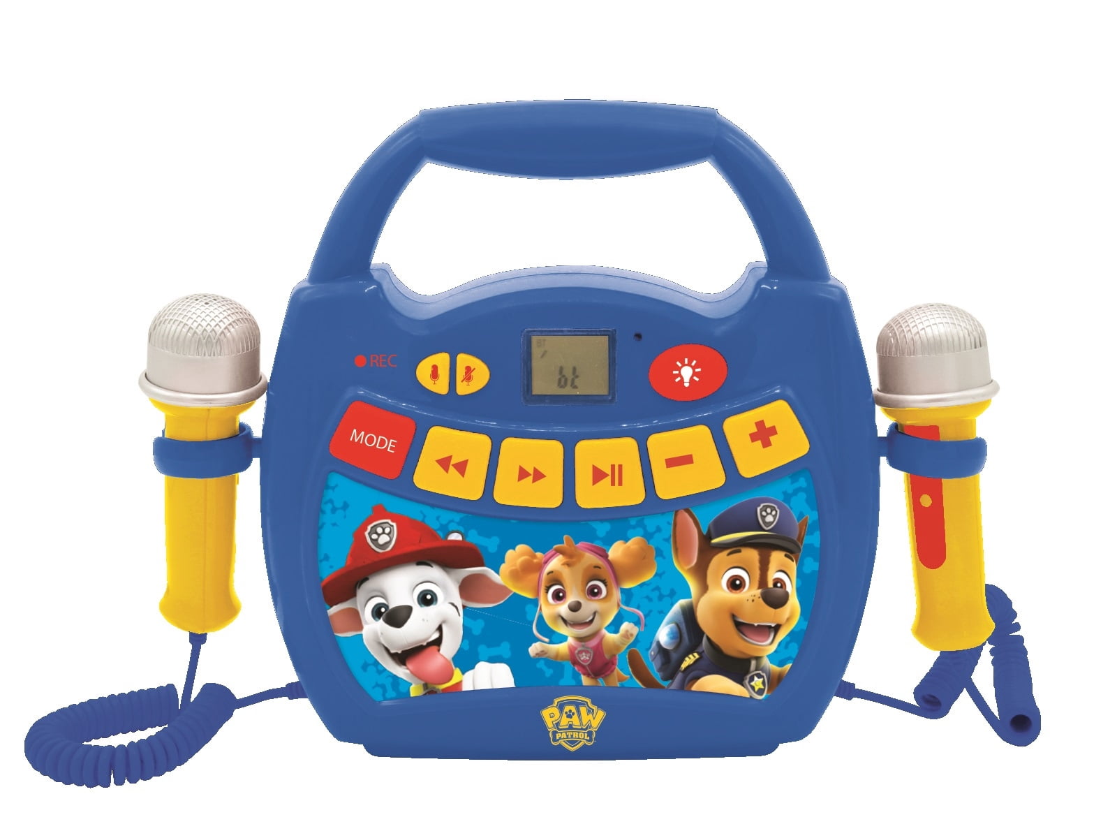 Lexibook Paw Patrol, Portable Karaoke digital player for kids – Microphones, Light effects, Bluetooth, Record and voice changer functions, Rechargeable battery, Blue/red