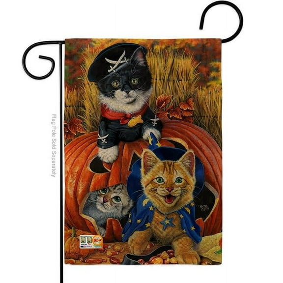 Breeze Decor BD-HO-G-112058-IP-DB-D-US13-AL 13 x 18.5 in. Halloween Kittens Burlap Fall Impressions Decorative Vertical Double Sided Garden Flag
