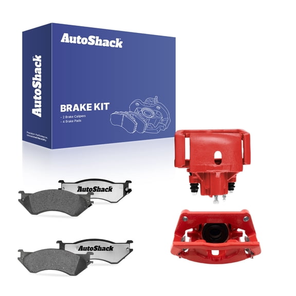 AutoShack Rear Brake Calipers Red Powder-Coated   Premium Ceramic Brake Pads Replacement for 2006-2008 Dodge Ram 1500 6-PC Kit