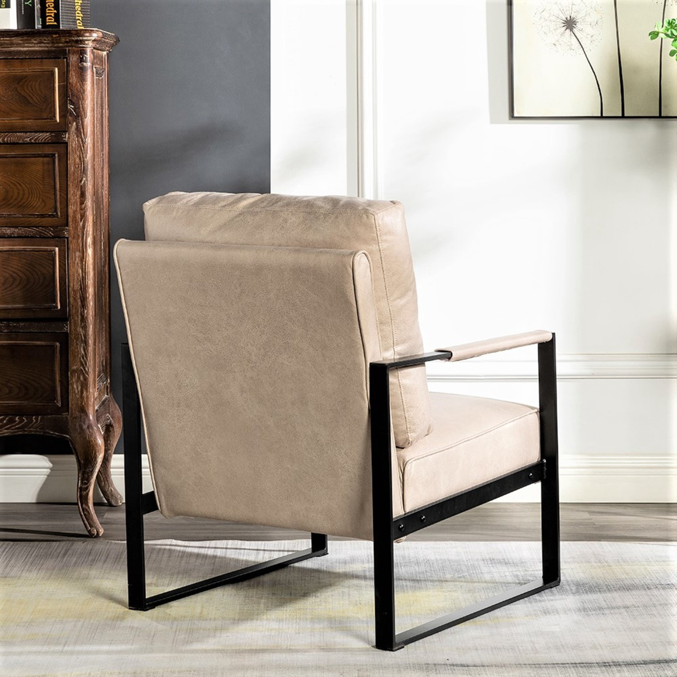GDF Studio 25.4" Mid-Century Modern Accent Chair with Square Metal Frame, Microfiber Upholstery, Light Camel