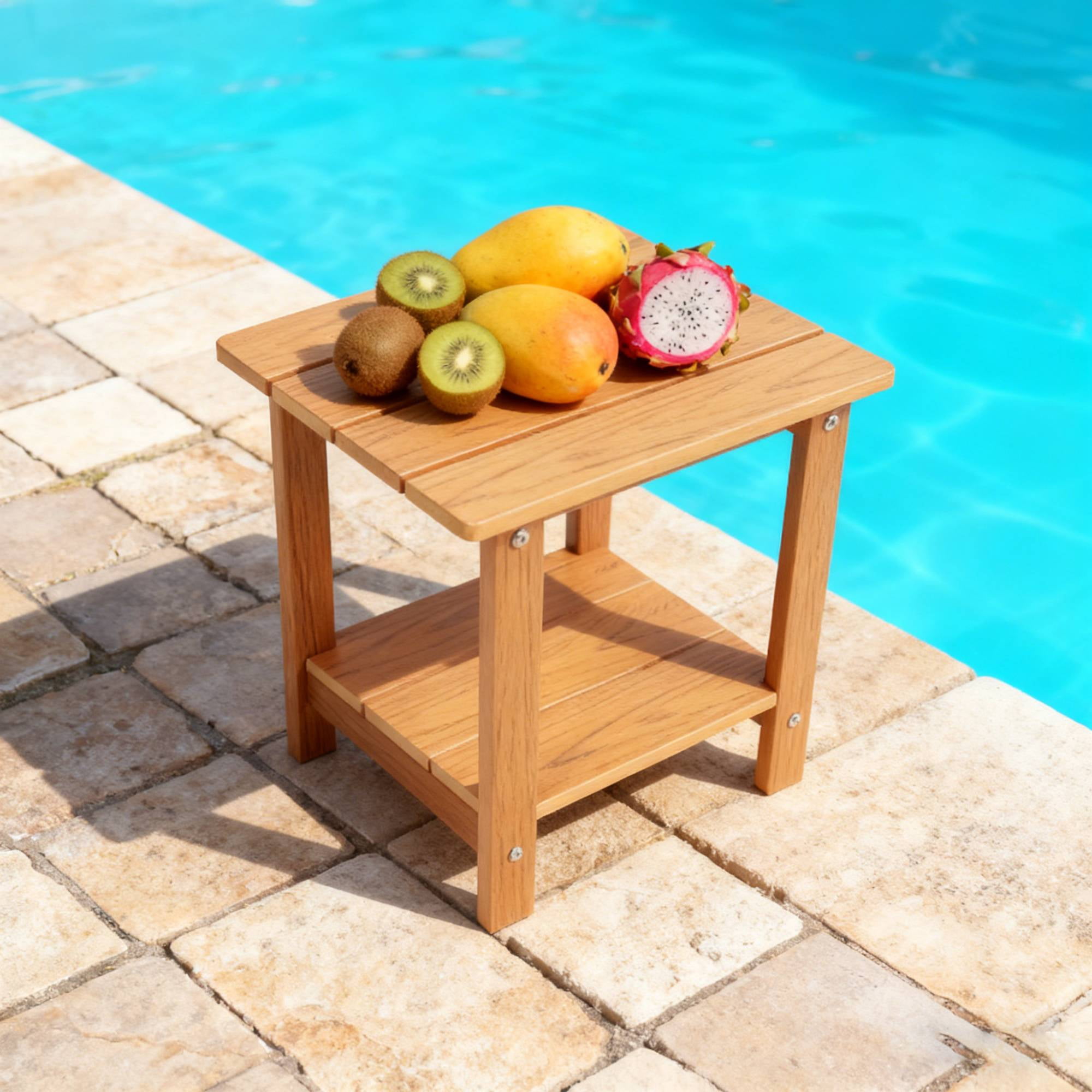Stylish 2‑Tier Outdoor Side Table, Weather‑Resistant HIPS Patio End Table for Yard Snacks & Afternoon Relaxation, Matching Adirondack Chairs