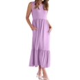 thumbnail image 3 of Women Summer Casual Sleeveless Crewneck Sundress Aline Flowy Tiered Maxi Long Beach Dress Vacation Outfits Violet S, 3 of 9