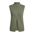 thumbnail image 4 of Fewfanhot Women's Mock Neck Knit Sleeveless Vest, Asymmetrical Wrap Split Sweater Tank, Casual Loose Fit Knitwear Top, S-XL, 4 of 7