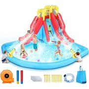 Veeboto Inflatable Water Slide with Splash Double Slide, Climbing Wall, Giant Water Play Ball Pool, 2 Spray Guns Kids Bouncy Castle, Outdoor/Indoor Bounce House, Backyard Water Slide Park