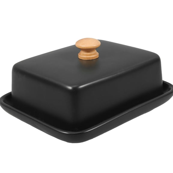 Raindrops Black Ceramic Butter Dish with Lid for Decor Elegant Storage Solution Wide Butter Dish 6.5 Inches