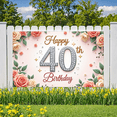 thumbnail image 5 of Floral Design Banner Rose Theme Decorative Sequin Birthday Banner for 40th Celebration Party Event Decor Indoor Use, 5 of 9
