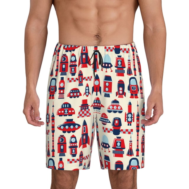 Fotbe Rocket Pattern Pantalones Cortos de Pijama para Hombre, Ropa de Dormir, Pantalones de Pijama Cortos para Hombre-XX-Large
