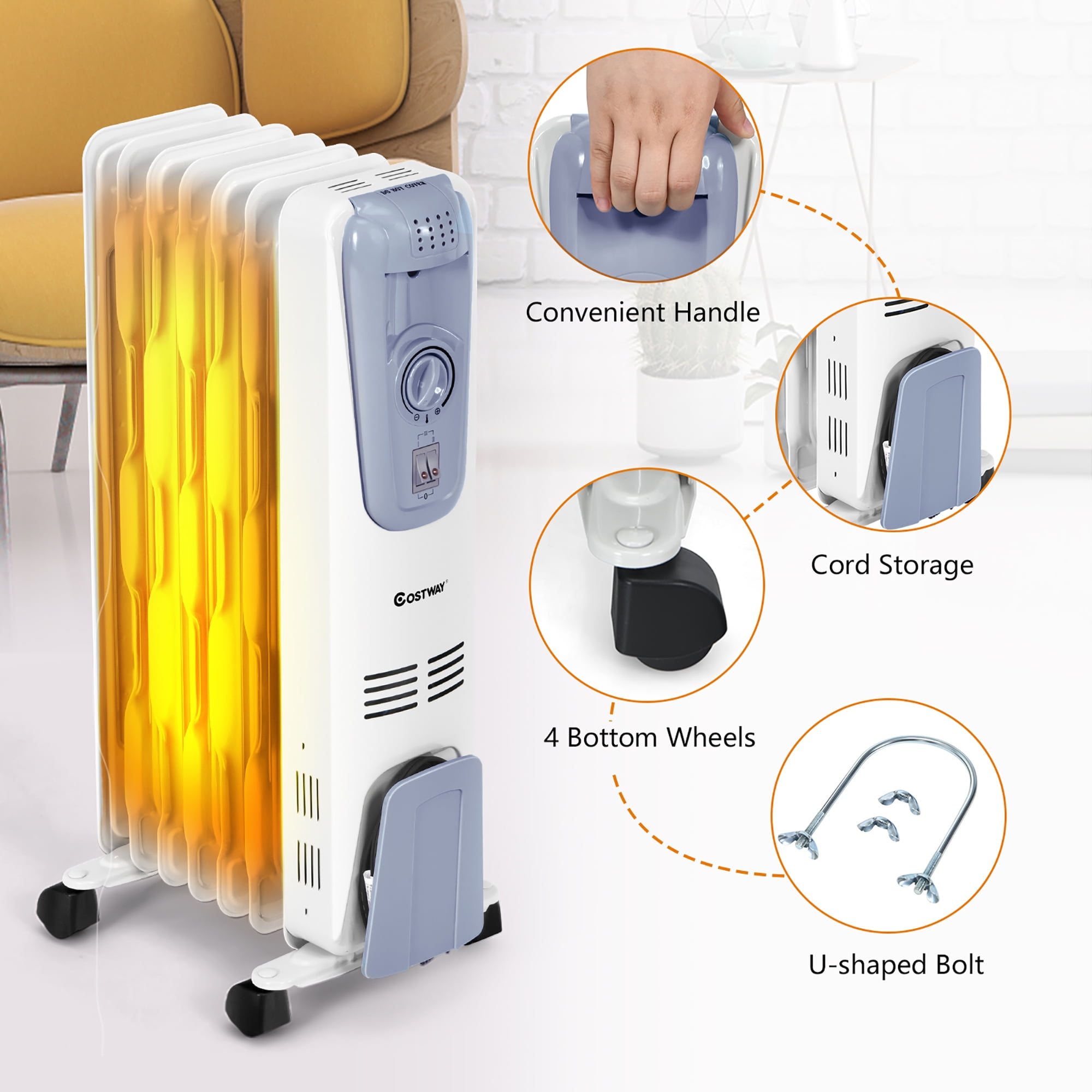 Costway 1500W Electric Oil Filled Radiator Space Heater 7-Fin Thermostat  Room Radiant | Walmart Canada
