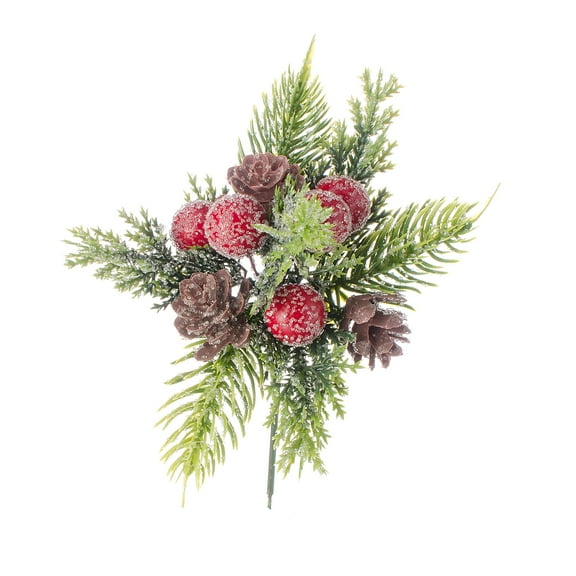 Darice Christmas Floral Greenery with Berries and Pine Pick 8 inches