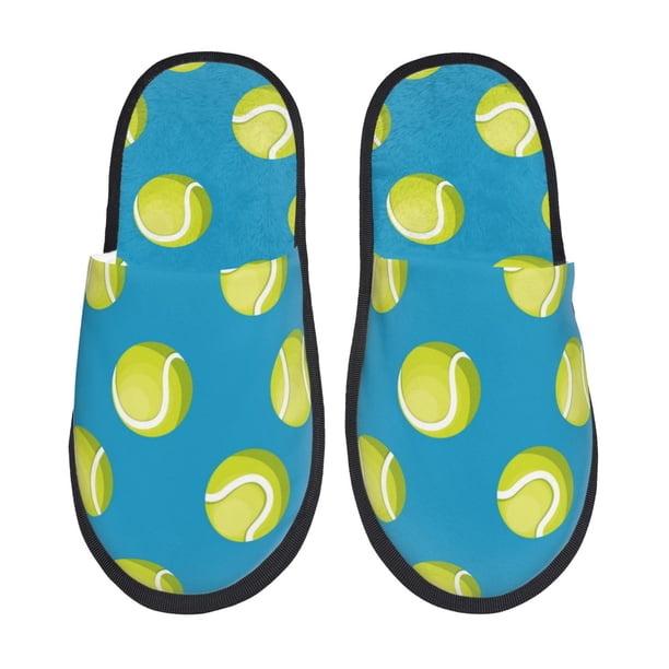 Balery Ball Tennis Pantuflas de Casa de Felpa Silenciosas con Diseño Estampado, Zapatillas Cómodas Antideslizantes de Algodón para Interior-Medium