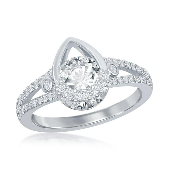 Bridal Pear-Shaped with 3D Center Cubic Zirconia Silver/14k Gold Plated Sterling Silver Engagement Ring Jewelry for Bride, Bridesmaid, Women, or Teens (silver-6)