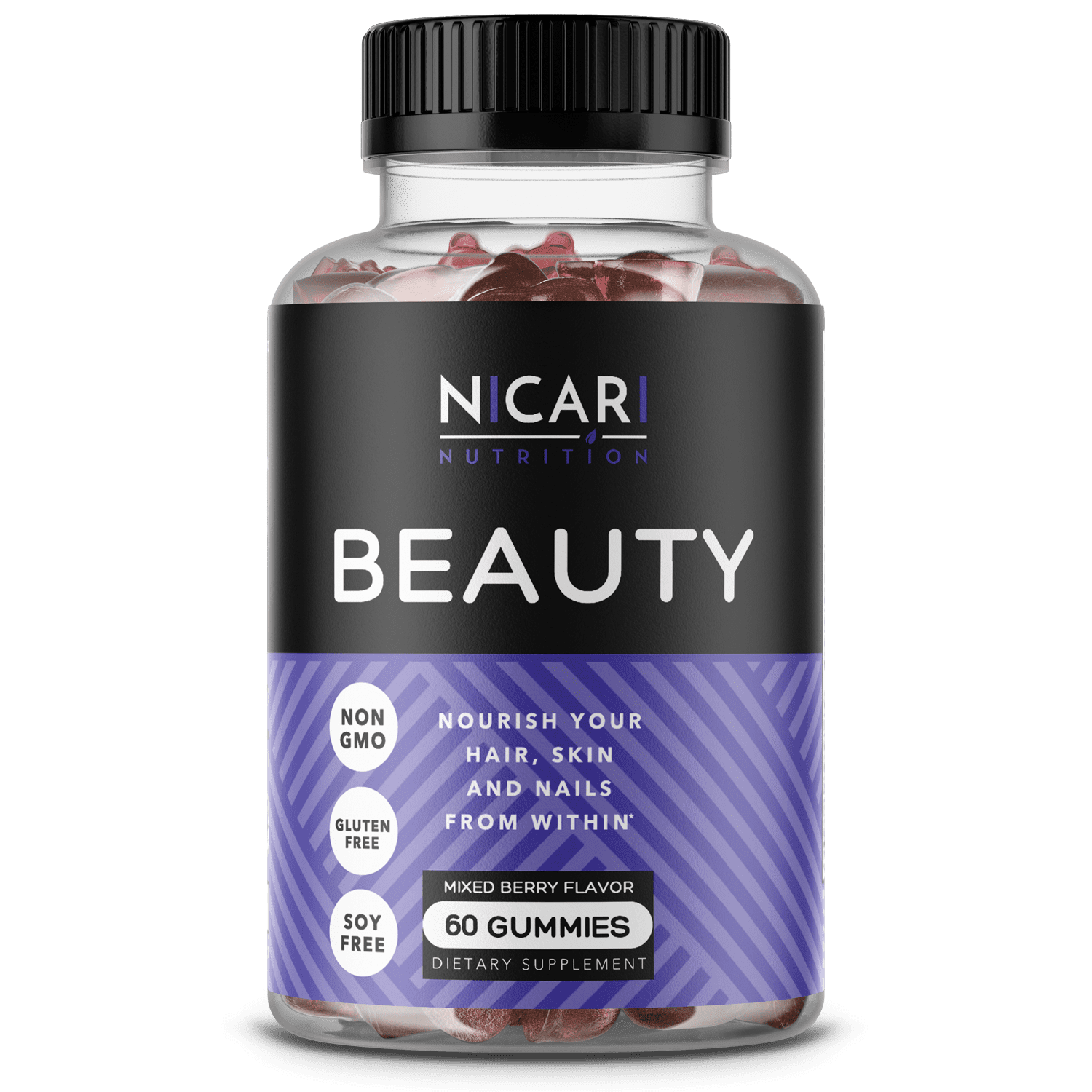 Nicari Nutrition - BEAUTY | Biotin + Folate Multivitamin Vegan Gummy for Hair, Skin & Nails Support - 60 Count