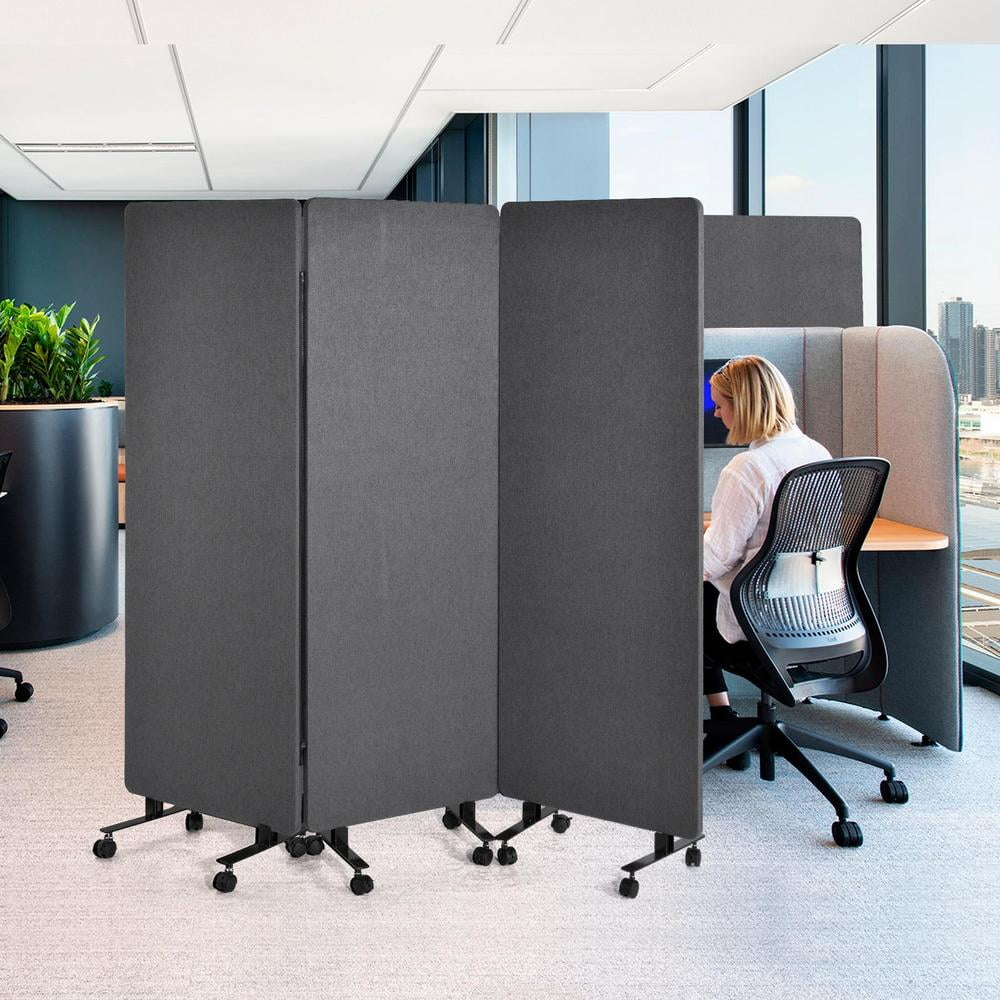 3 Panel Soundproof Room Divider, 76 x 66 Inch Portable Acoustic Partition with Wheels for Office Privacy and Classroom Noise Control (Dark Gray)
