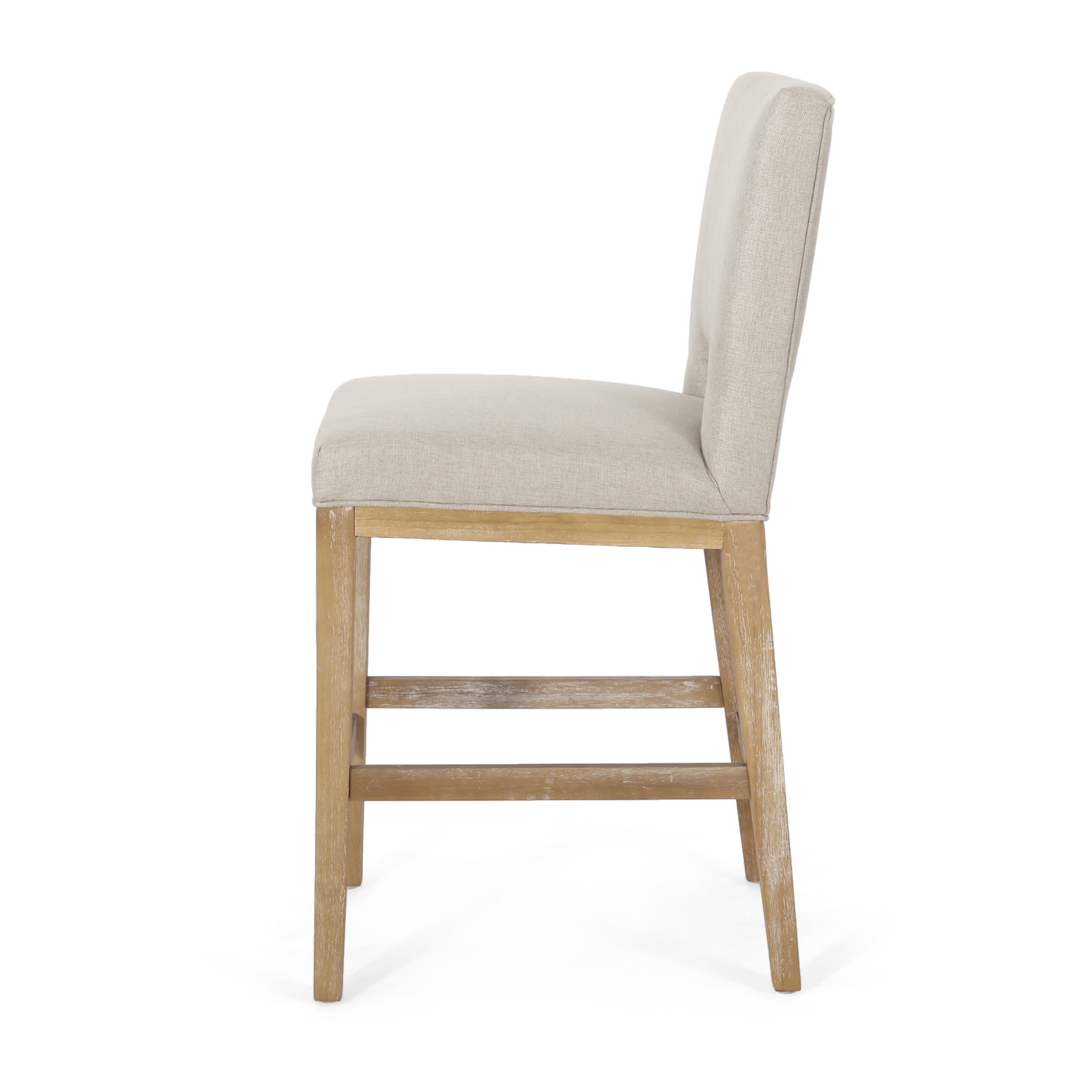 Noble House Elmcrest Fabric Upholstered 27 Inch Counter Stools, Set of 2, Wheat and Weathered Natural
