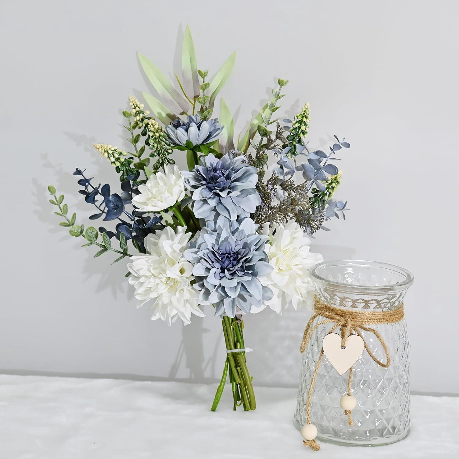 Fake Flowers with Vase, Silk Flowers in Vase, Suitable for Wedding, Party, Home Decor (Dahlia)