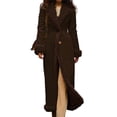 thumbnail image 3 of Women'S Fleece Fuzzy Long Coats Lapel Faux Fur Lined Trench Jacket Winter Warm Cardigan Overcoat with Pockets Brown L, 3 of 8
