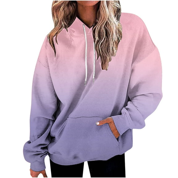 Uootdi Plus Size Tie Dye Clothes for Women Gradient Color Drawstring Hoodies for Women Sweatshirt Loose Fit Cute Hoodie Gift Fall