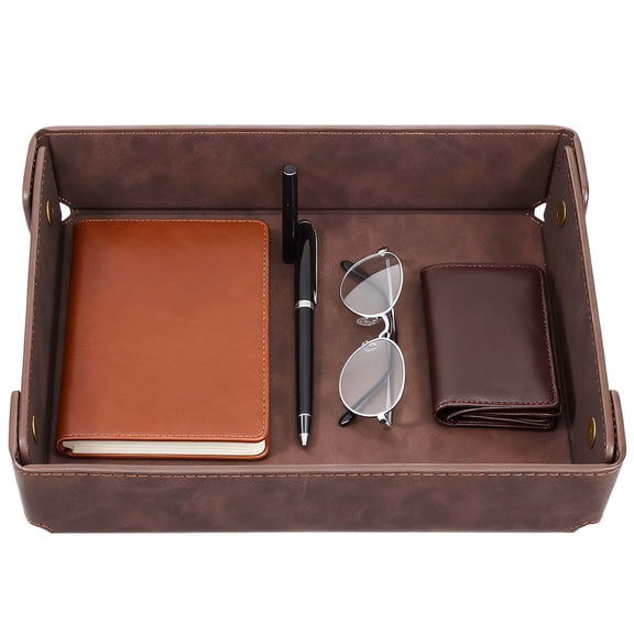 Leather Valet Tray Organizer for Men, Catch All Tray for Dresser & Nightstand to Organize Wallet, Keys, Watch, Phone, Jewelry（Brown）