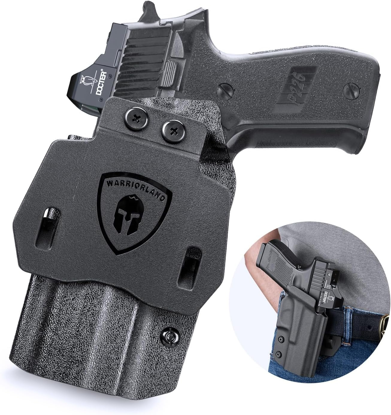 Sig P226 Holster OWB Kydex Holster Optics Cut: Sig Sauer P226 Full Size 4.4'' Pistol, Outside Waistband Open Carry P226 Holster with 1.75 Inch Paddle, Adj. Retention, Right Hand