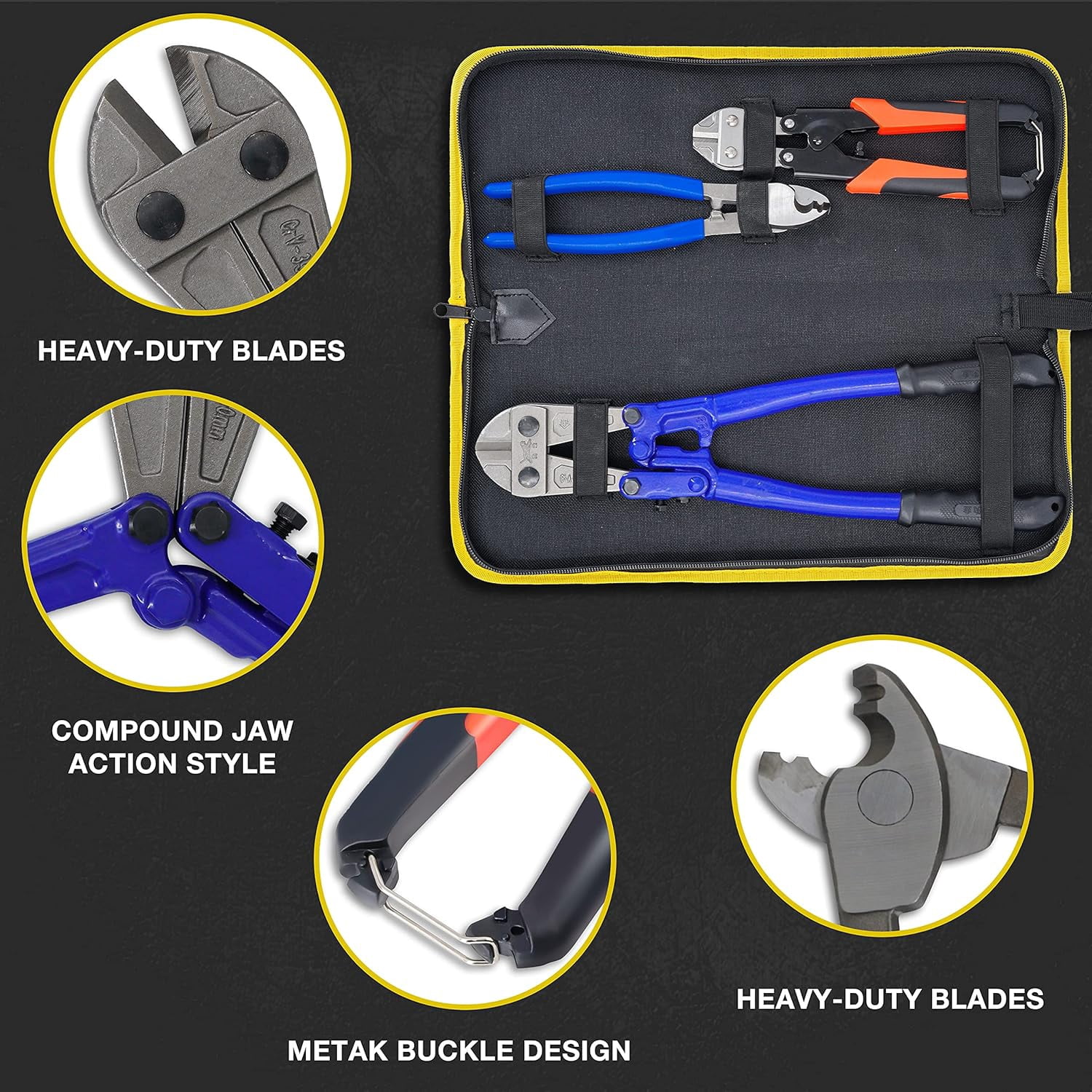 Bolt Cutter Pliers Set Industrial 14" and Mini 8" High Leverage Cable Cutter