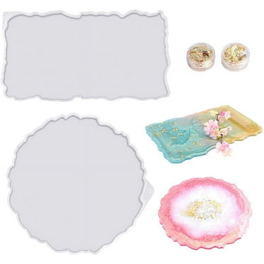 2 Pieces Tray Silicone Mold Kit Irregular Epoxy Resin Tray Molds for DIY Crafts (Rectangle Round)