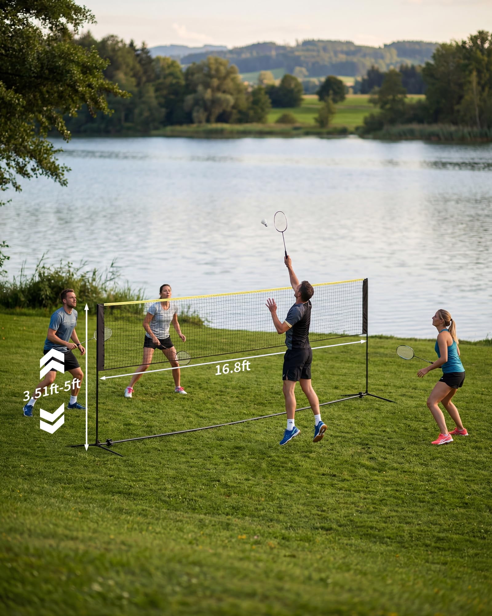 Portable Badminton Net 17FT, Height Adjustable Volleyball Net 3.5-5ft, Foldable Pickleball Net with Poles & Carry Bag, Easy Setup Nylon Set for Backyard, Indoor & Outdoor Games