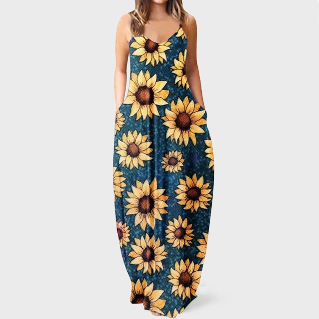 Lenago Robes de Bal Grande Taille pour Femmes Mode à Bretelles Taille Mi-Haute Col en V Sans Manches à Rayures Imprimé Floral Ajusté Robe Longue de Plage Été Robes de Plage