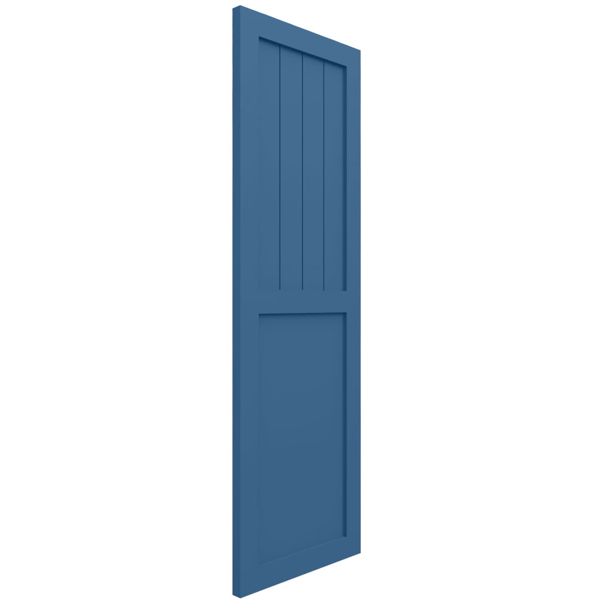 15"W x 36"H True Fit PVC Farmhouse/Flat Panel Combination Fixed Mount Shutters, Sojourn Blue (Per Pair - Hardware Not Included)