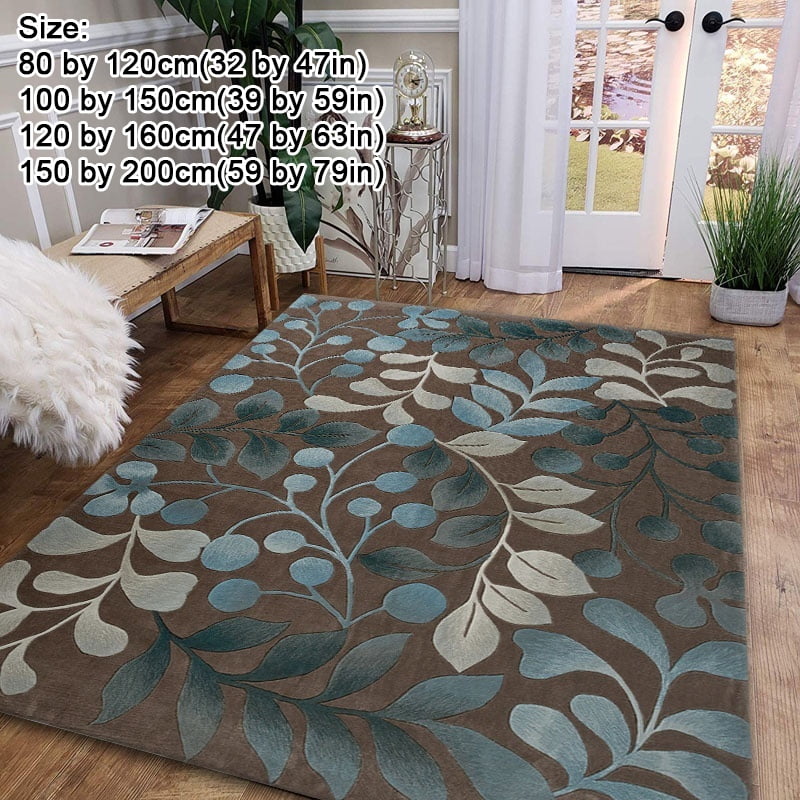 MoonTour Tropical Rose Flower Floral Leaves Area Rugs for Living Room Non-Slip Washable Decor Mat Soft Floor Carpet Extra Large 4x5 Feet 