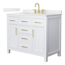 Beckett 42" White Single Vanity & Giotto Quartz Top (3-Hole) & Gold Trim