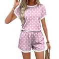 thumbnail image 5 of Domzest Womens 2 Piece Polka Dots Short Sets Short Sleeve Crew Neck Shirts & Elastic Waist Shorts 2026 Summer Lounge Set for Both Homewear and Going Out Light pink M, 5 of 6