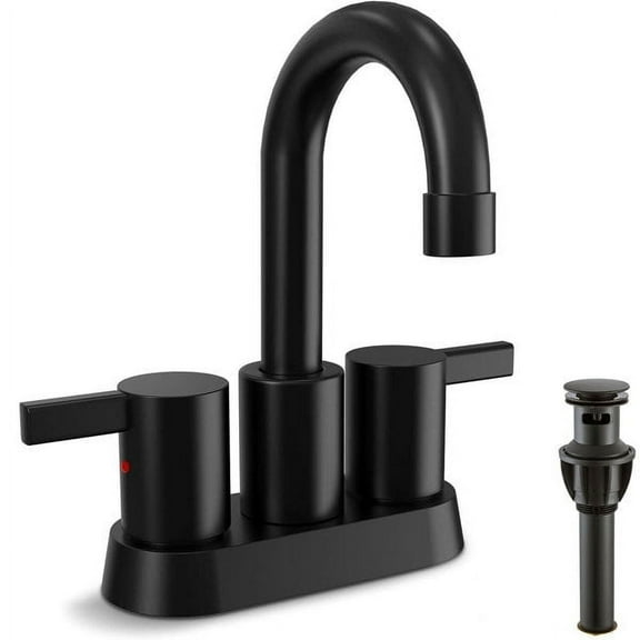 Matte Black Bathroom Sink Faucet 2 Handle 4 Inch Centerset Vanity Mixer Faucet
