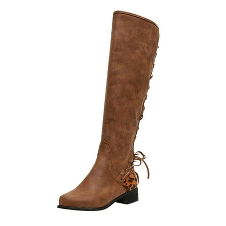 

EQWLJWE 2022 Booties for Women s Ladies Fashion Leopard Cross Tie Zipper Long Boots Booties Casual Shoes Deals Discount Clearance