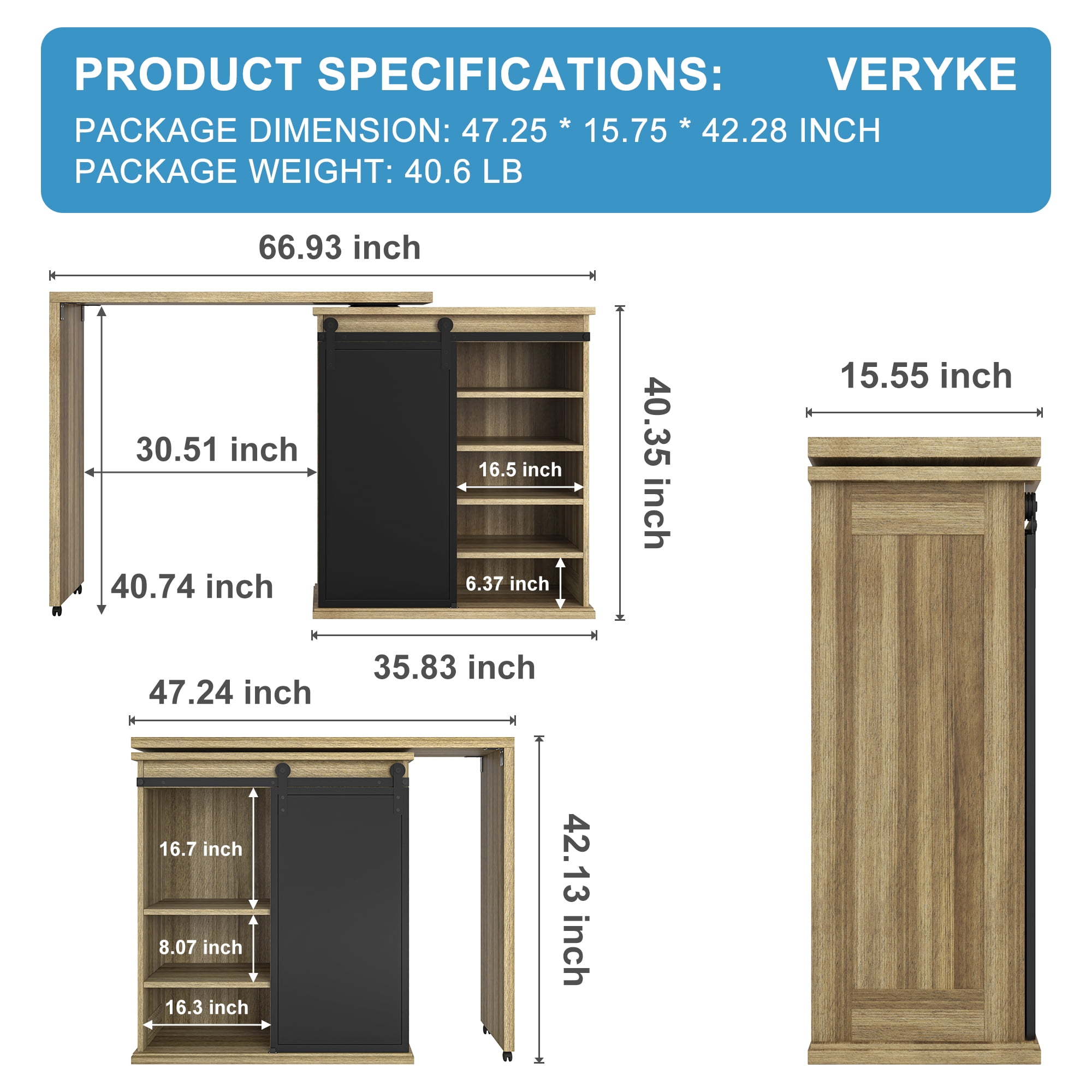 Kadyn 360° Rotatable Bar Cabinet, L-shaped Bar Table for Kitchen, Bar Cabinet with Sliding Barn Door, Free Rotating Sideboard with Adjustable Shelves, Vintage Brown Kadyn 360° Rotatable Bar Cabinet, L-shaped Bar Table for Kitchen, Bar Cabinet with Sliding Barn Door, Free Rotating Sideboard with Adjustable Shelves, Vintage Brown