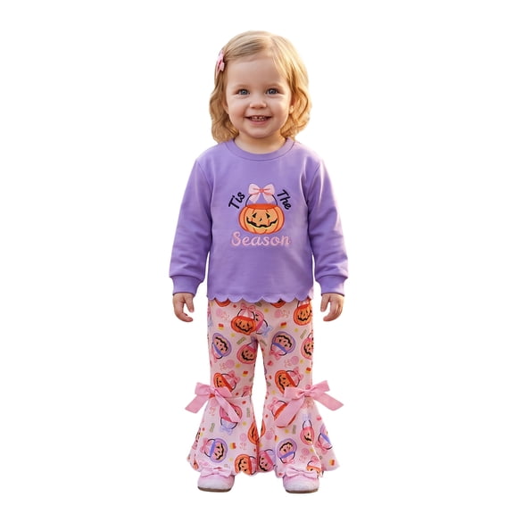 Toddler Baby Girls Halloween Outfit Long Sleeve Sweatshirt with Bell Bottom