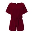 thumbnail image 3 of Baqcunre Women's Solid Color Belted O-Neck Short-Sleeved Romper,Color Red,Size S-XXL, 3 of 7