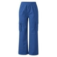 thumbnail image 5 of Womens Plus Size Pants High Waisted Relaxed Fit Plus Size Straight Leg Solid Cargo Pants Casual Pants Women Summer Blue XS, 5 of 6