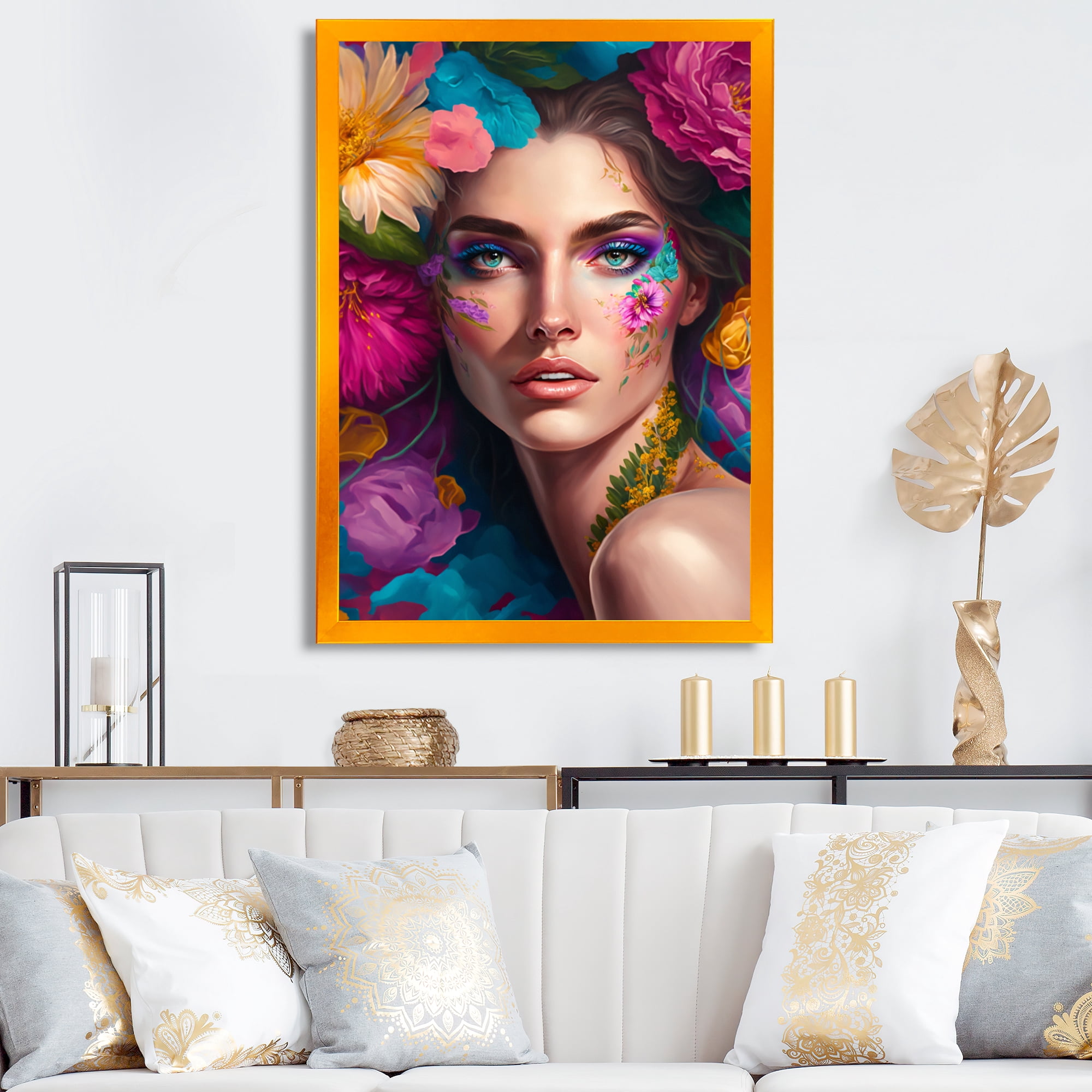 Designart Floral Sensual Woman Portrait VI Framed Wall Art