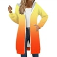 thumbnail image 3 of Women's Striped Zip Up Hoodie, Longline Fleece Jacket with Full-Length Zipper, Lightweight Mid-Length Hooded Sweatshirt, Soft Casual Wear for Fall and Winter Orange S, 3 of 6
