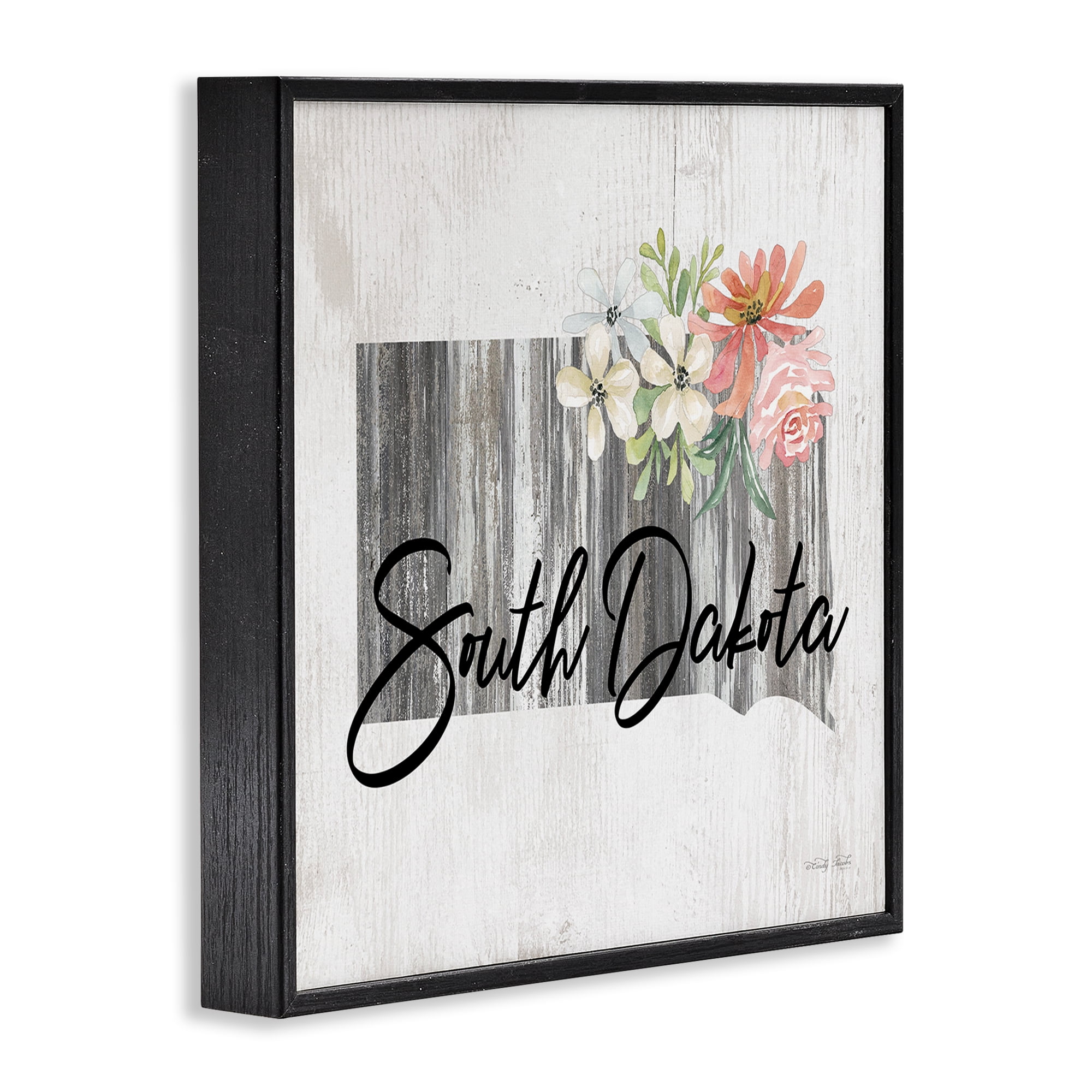 Stupell Industries Shabby Chic South Dakota Botanical & Floral Painting Black Framed Art Print Wall Art, 12 x 12