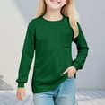 thumbnail image 2 of Cotton T-Shirts for Girls Long Sleeve Casual Solid Color Base Tees Chest Pocket Crew Neck Soft Layer Tshirts (9 Years, Green #C), 2 of 7