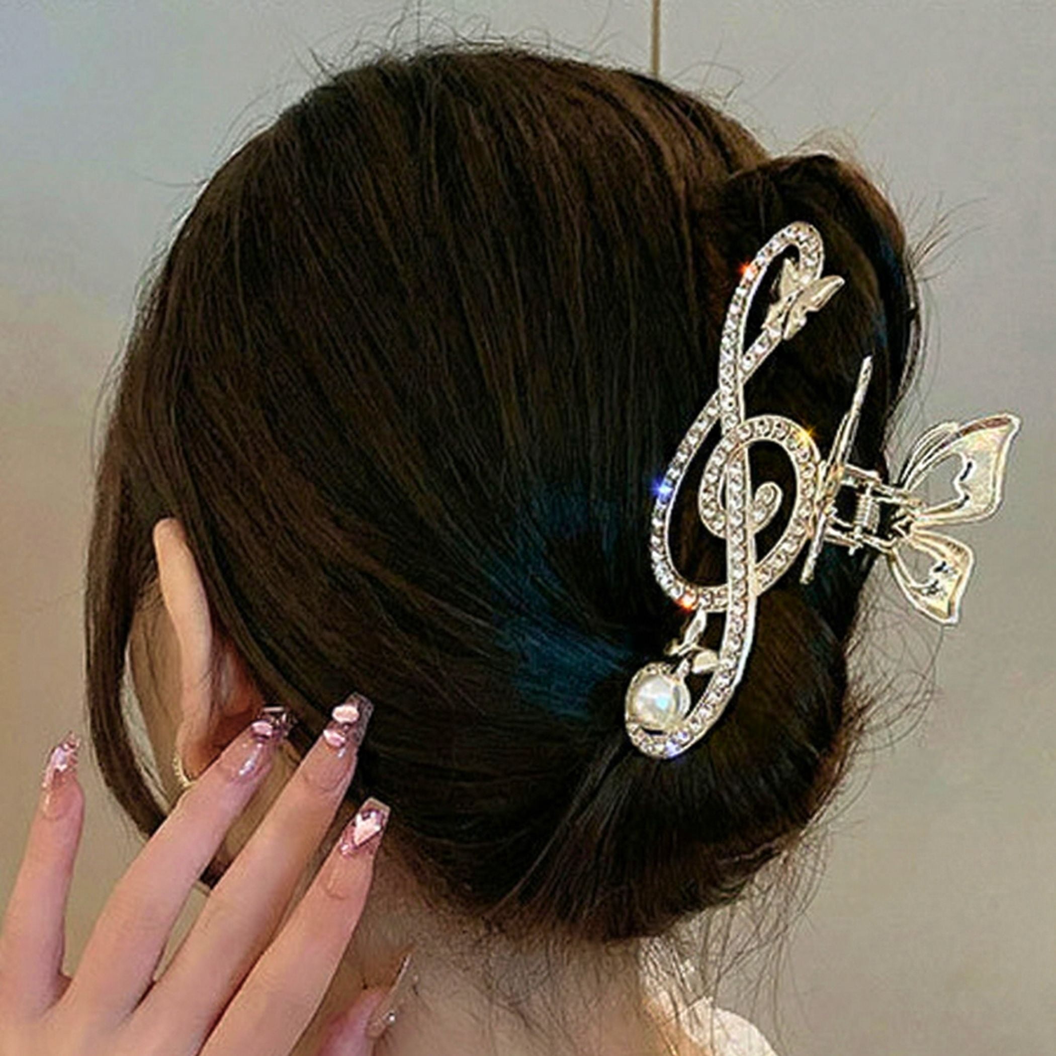 Decorative Shiny Fancy Hair Clip, Unique Music Note G Clef 