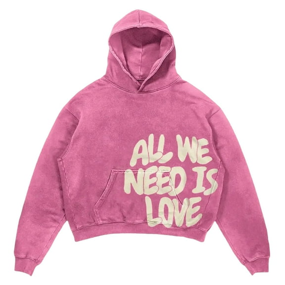 Hpapadks Hoodie Women Punk Streetwear Long Sleeve Letter Print Loose Hooded Womens Sweatshirt Pink L