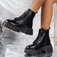 thumbnail image 2 of NECHOLOGY Botas Mujer Zapatos Botines de mujer Botas de tobillo negras a la moda versátiles para mujer, suelas gruesas de cuero y botas con cremallera lateral con cordones (Black, 7.5), 2 of 6