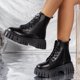 thumbnail image 2 of NECHOLOGY Botas Mujer Adulto Femenino Zapatos Botines de mujer Botas de tobillo negras a la moda versátiles para mujer, suelas gruesas de cuero y botas con cremallera lateral con cordones (Black, 7), 2 of 6