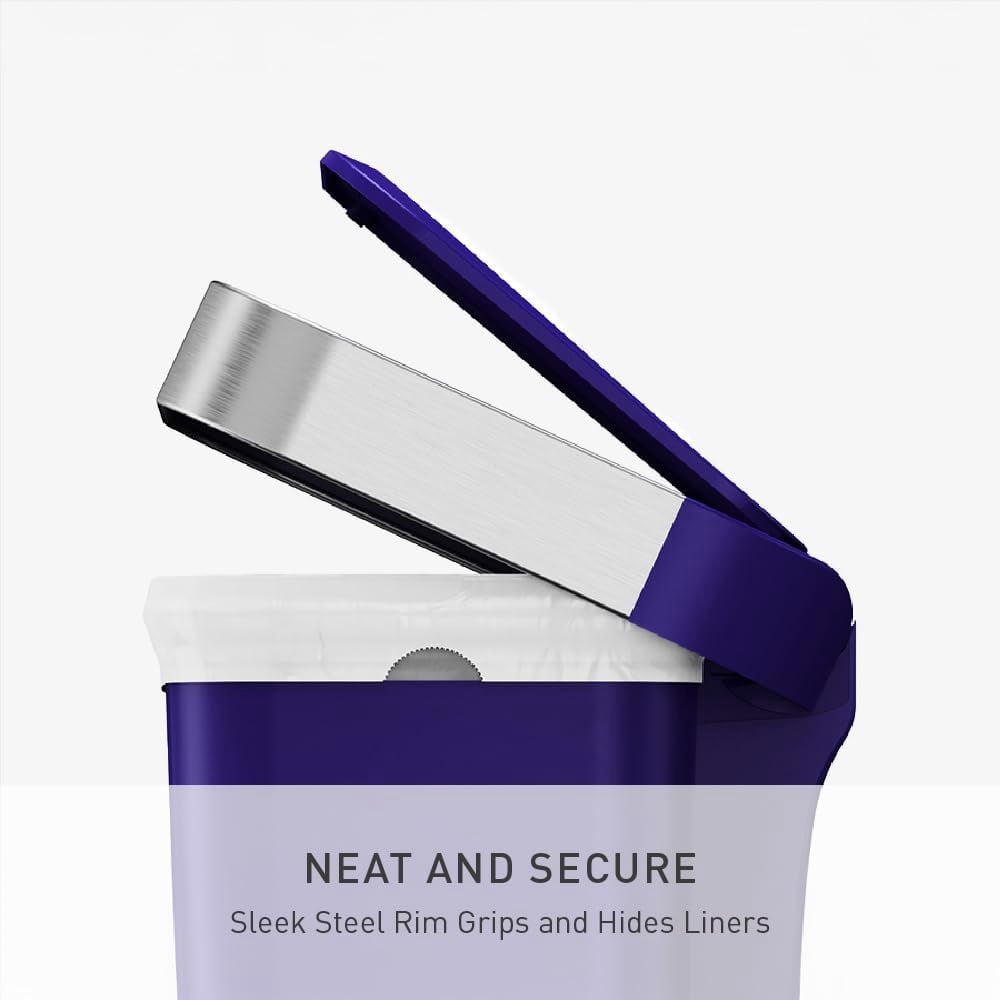 simplehuman 12 gal Plastic Rectangular Kitchen Step Trash Can With Liner Pocket, Indigo